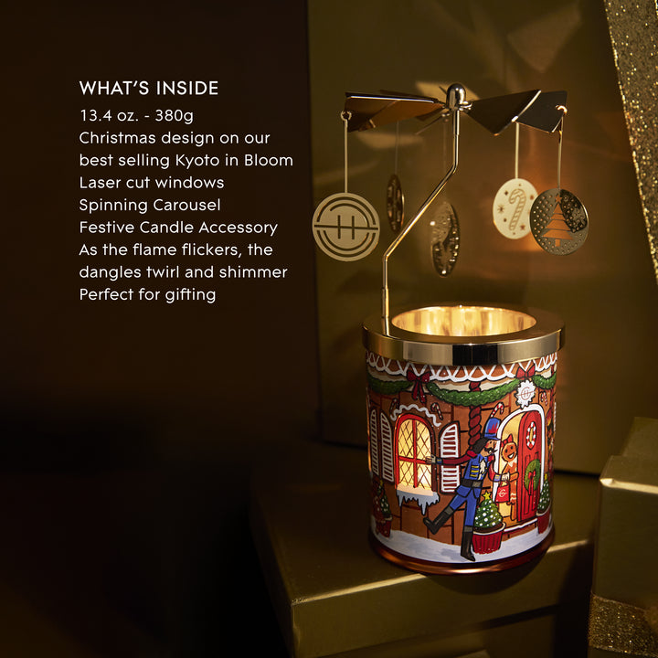 Glasshouse Fragrances 380g Candle with Spinning Carousel Gift Set - Christmas - Kyoto In Bloom