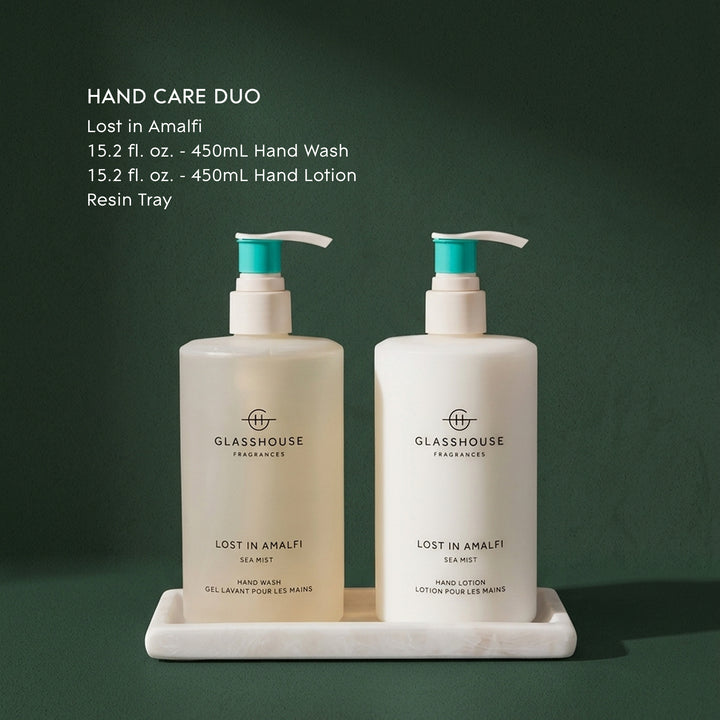 Glasshouse Fragrances 450ml Hand Lotion &amp; 450ml Hand Wash - Hand Care Duo Set - Christmas - Lost In Amalfi