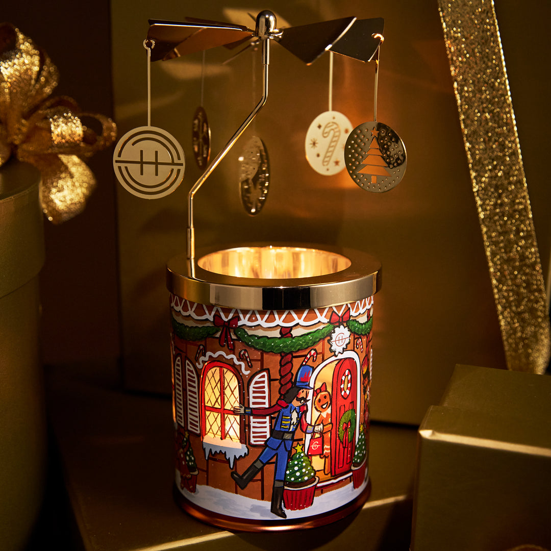 Glasshouse Fragrances 380g Candle with Spinning Carousel Gift Set - Christmas - Kyoto In Bloom