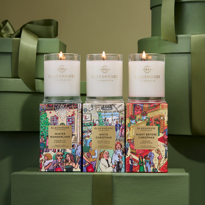 Glasshouse Fragrances 3x60g Candle Trio - Christmas - Night Before Christmas, White Christmas, Winter Wonderland