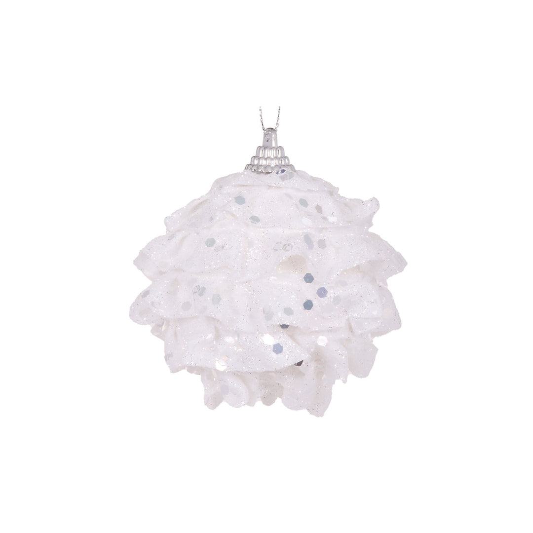 Mini White Ruffles Bauble 8cm D Polyfoam