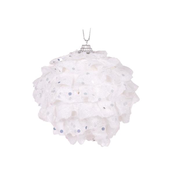 Small White Ruffles Bauble 10cm