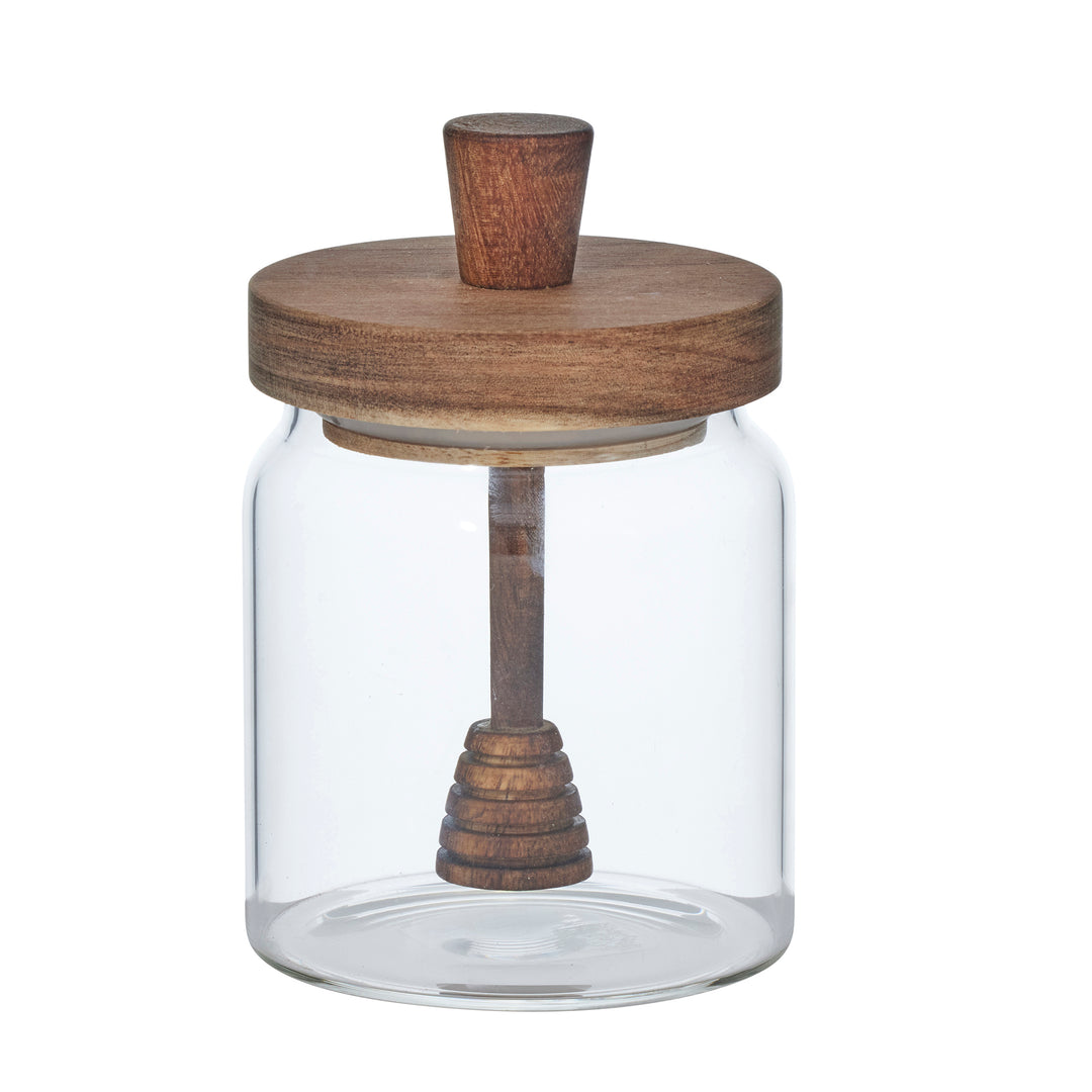 Tesoro Glass/Wood Honey Jar 9x13.5cm Nat
