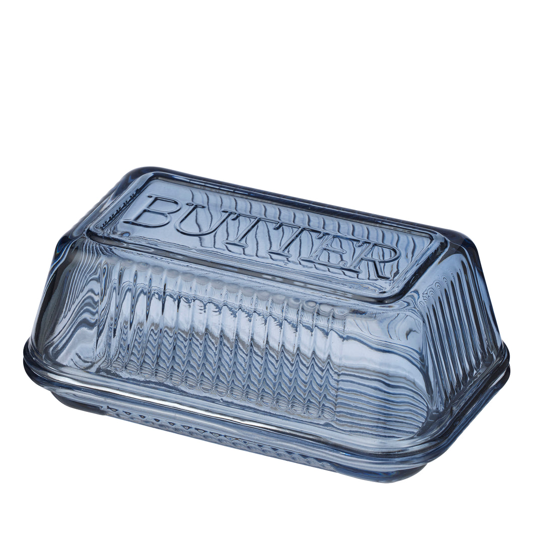 Lia Glass Butter Dish Denim 17x10x7.5cm