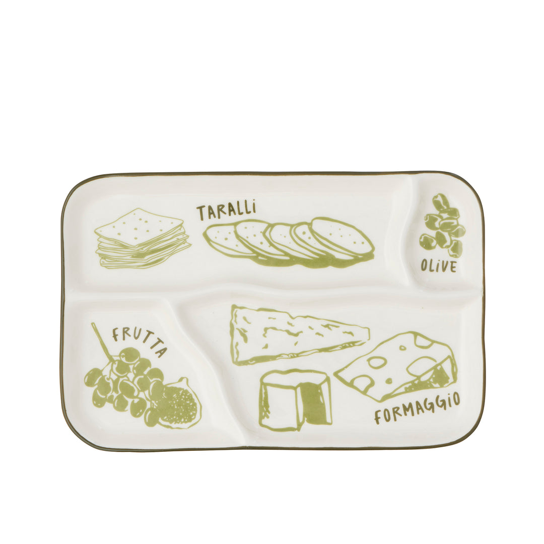 Deli Ceramic Divided Platter Green 24x16cm
