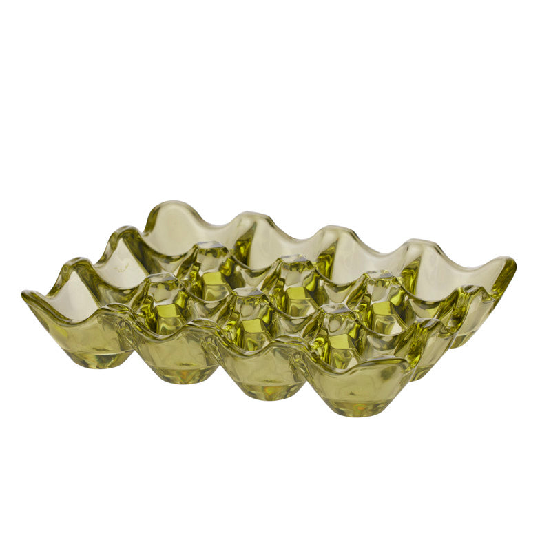 Lia Glass 12 Egg Tray 18x14x3.5cm Green
