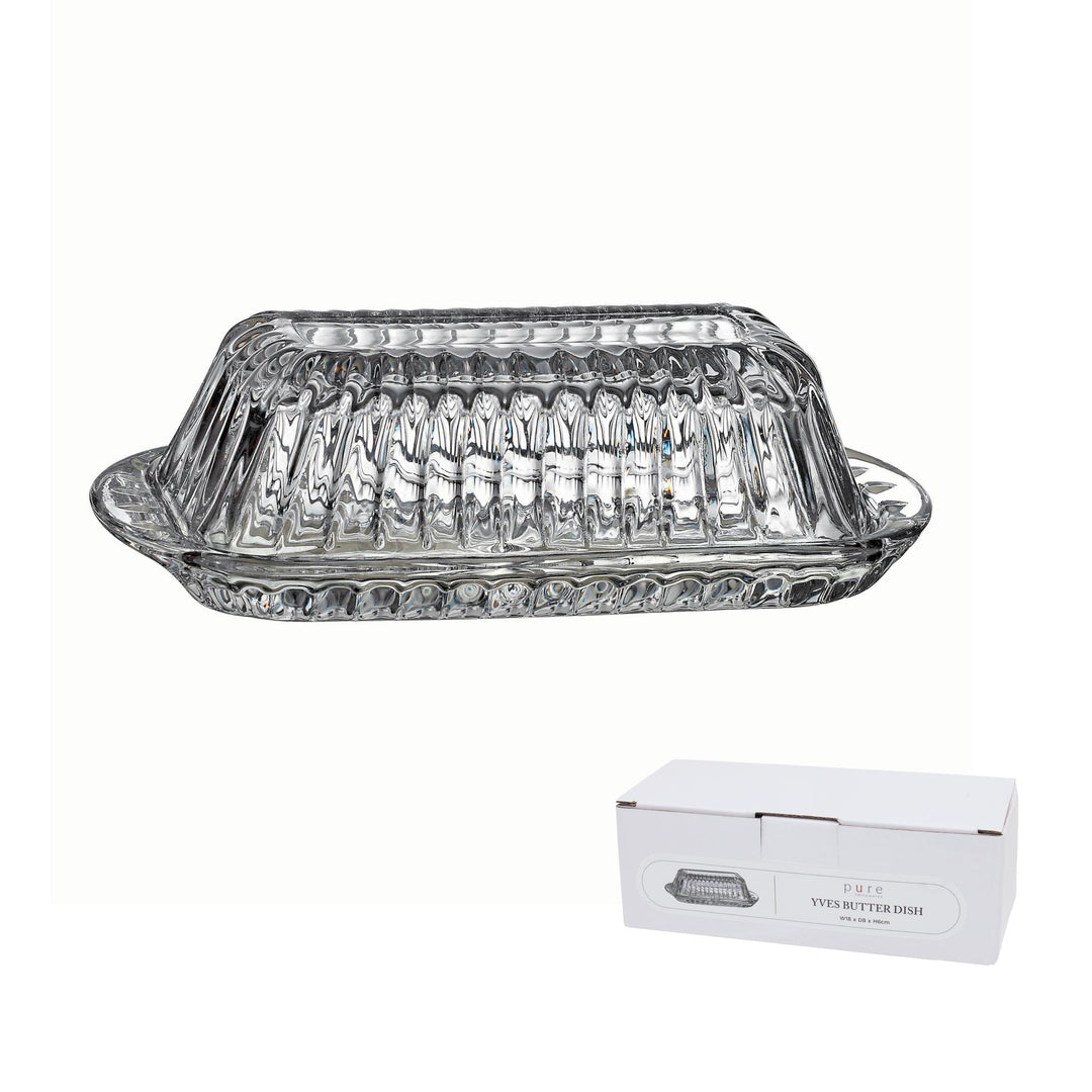 Yves Glass Butter Dish 18.5x7.9x6cm Clear