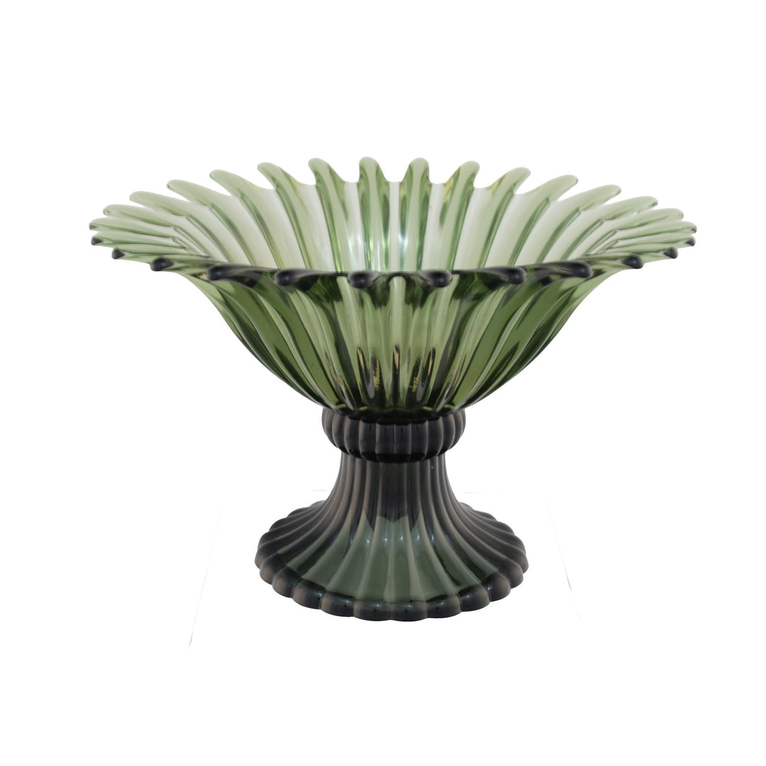 Marcella Green Glass Footed Bowl Lge 26x26x17.5cm Green