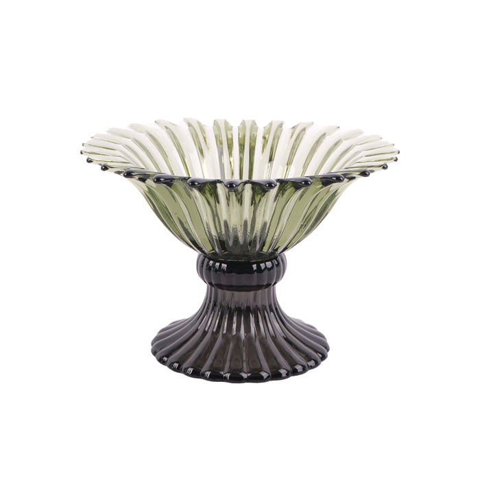 Marcella Green Glass Footed Bowl Sml 20x20x13.5cm Greeb