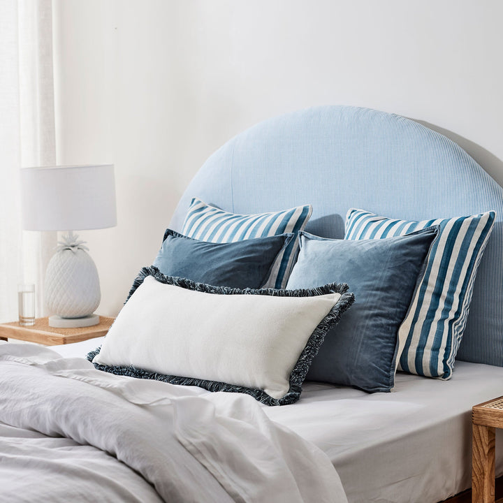 Vera Blue Melange Fringe Cushion 35x75cm
