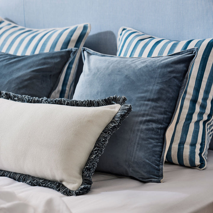 Vera Blue Melange Fringe Cushion 35x75cm