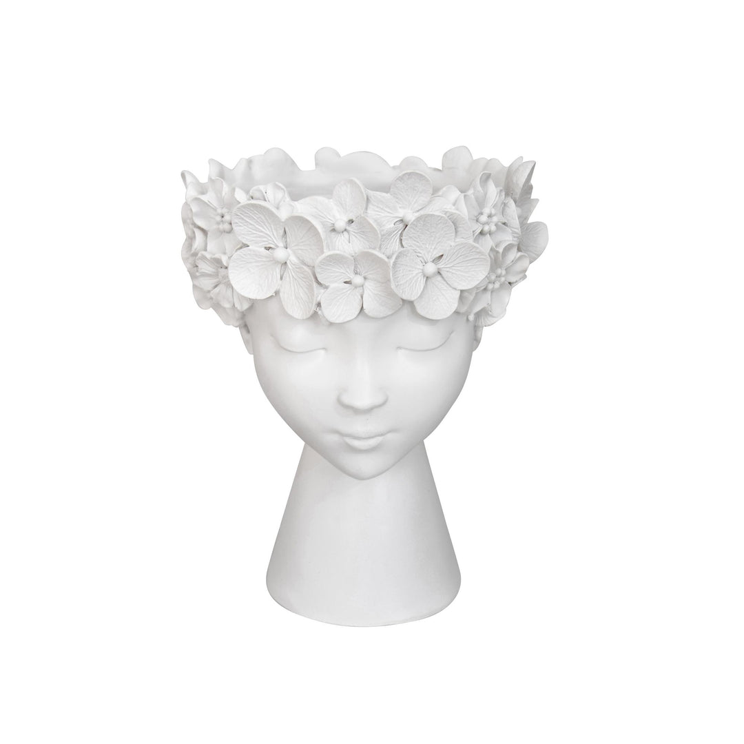 Elizabeth Resin Flower Head Pot White Sml 19x19x24cm