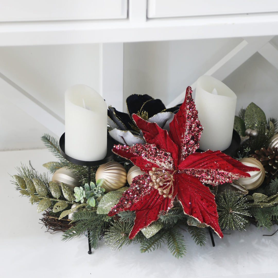 Clip On Poinsettia Dark Red Crusted 28cm