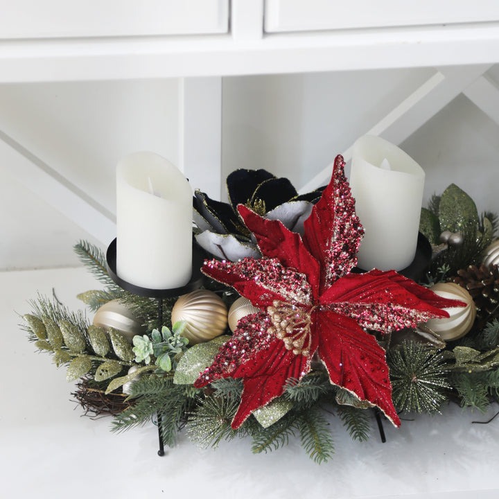 Clip On Poinsettia Dark Red Crusted 28cm