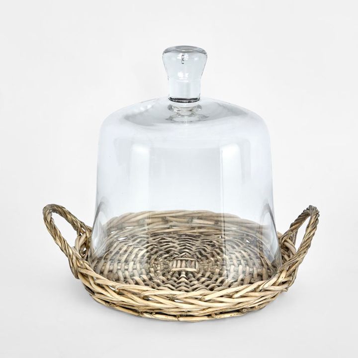 Willow Plate With Glass Cloche L:29 W:29 H:28