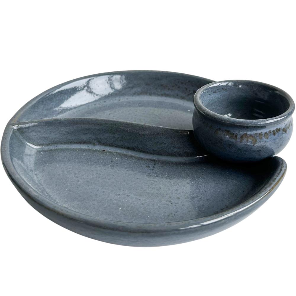 Ceramic Olive Dish Gray Blue 15x5