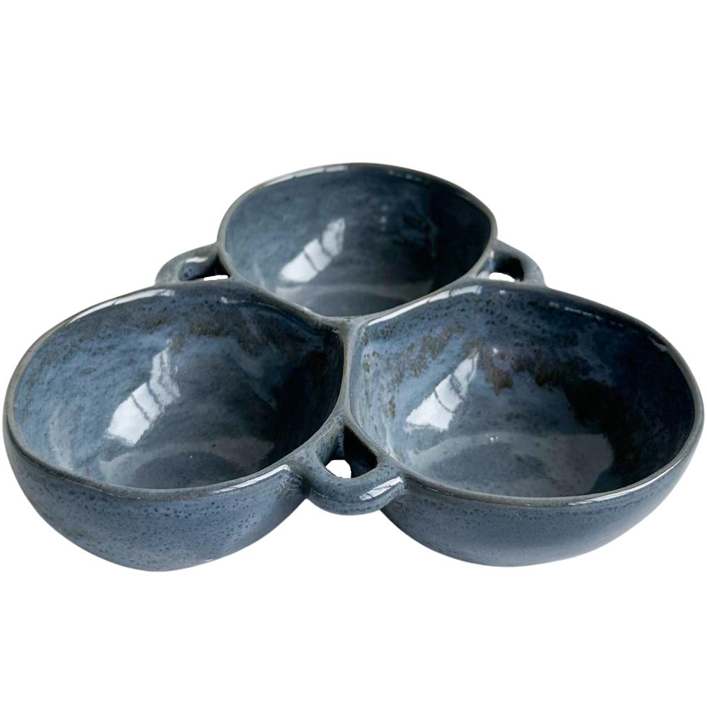 Ceramic 3 Snacker Gray Blue 17x16