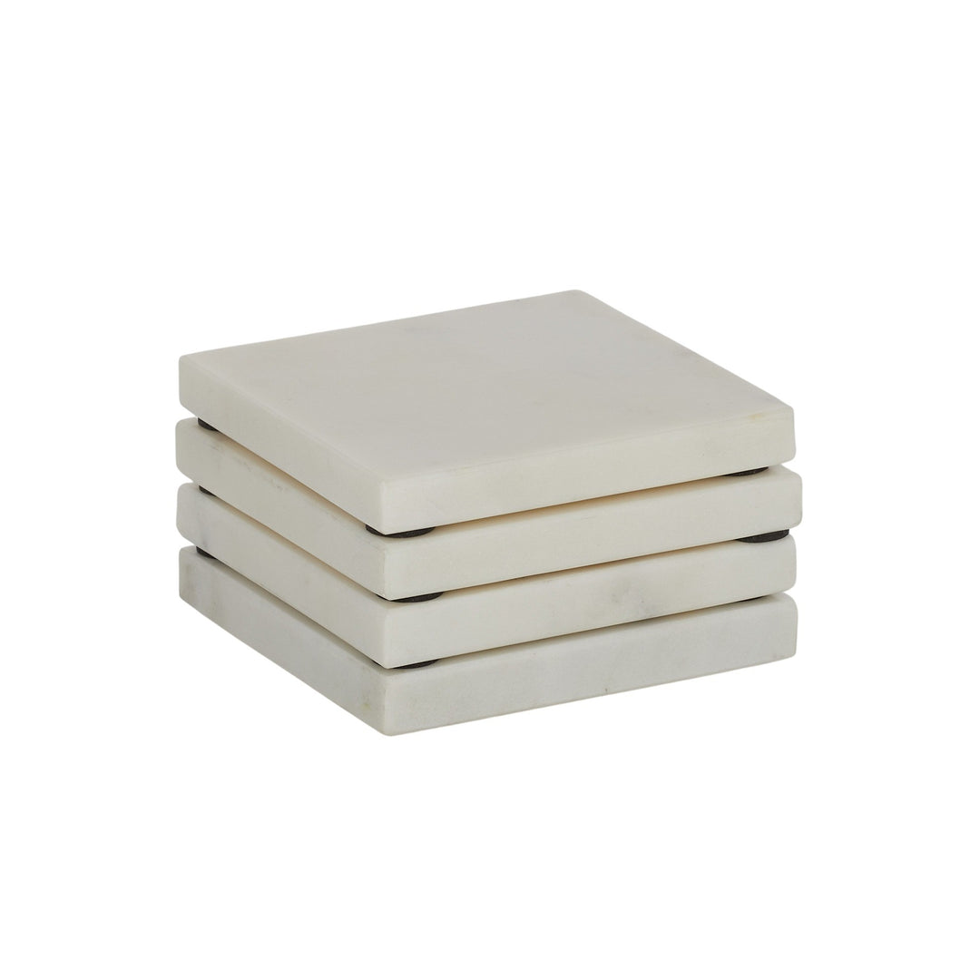 Neo Square Marble Coaster 10cm White S/4