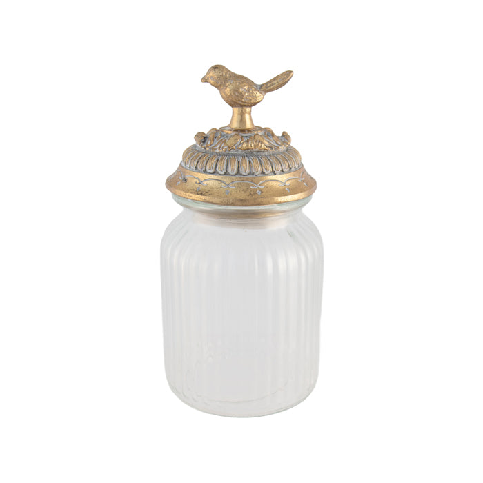 Trieste Gold Resin Glass Bird Jar Sml 11.5x11.5x22cm Gold