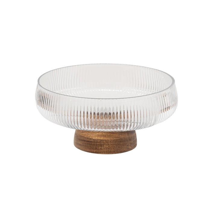 Tori Lge Acacia Glass Ribbed Bowl 24.5x11.5cm