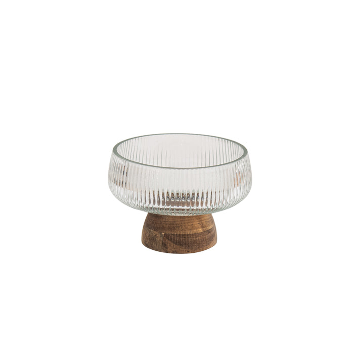 Tori Sml Acacia Glass Ribbed Bowl 15x10cm