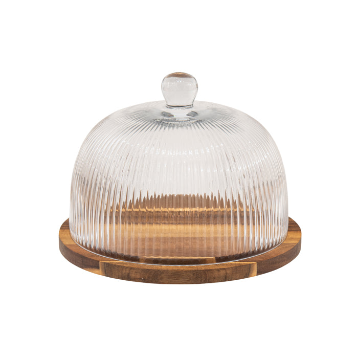 Tori Sml Acacia Glass Ribbed Cloche 25.5x19cm