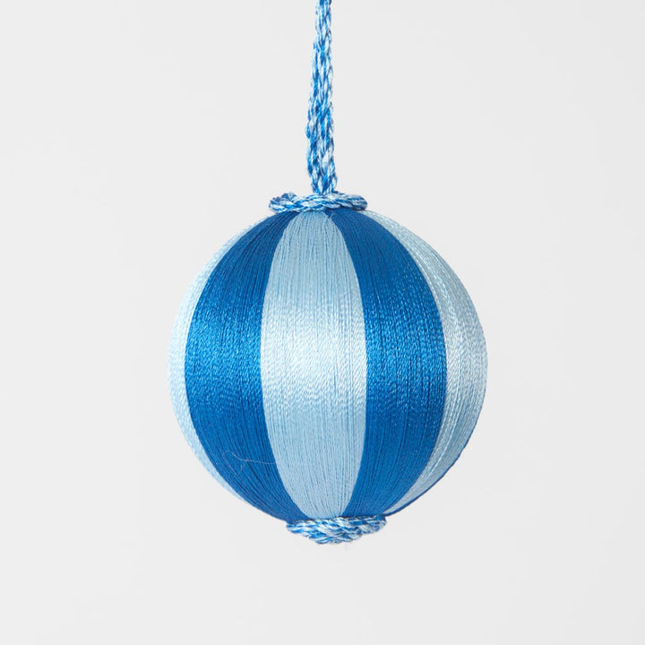 Silk Stripe Bauble Small Dark Blue & Blue 8cm