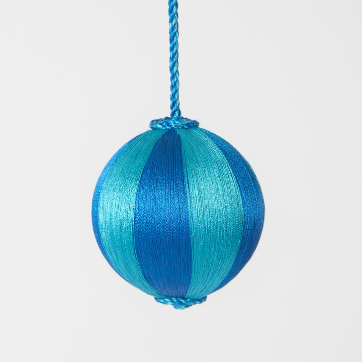 Silk Stripe Bauble Small Blue & Turquoise 8cm
