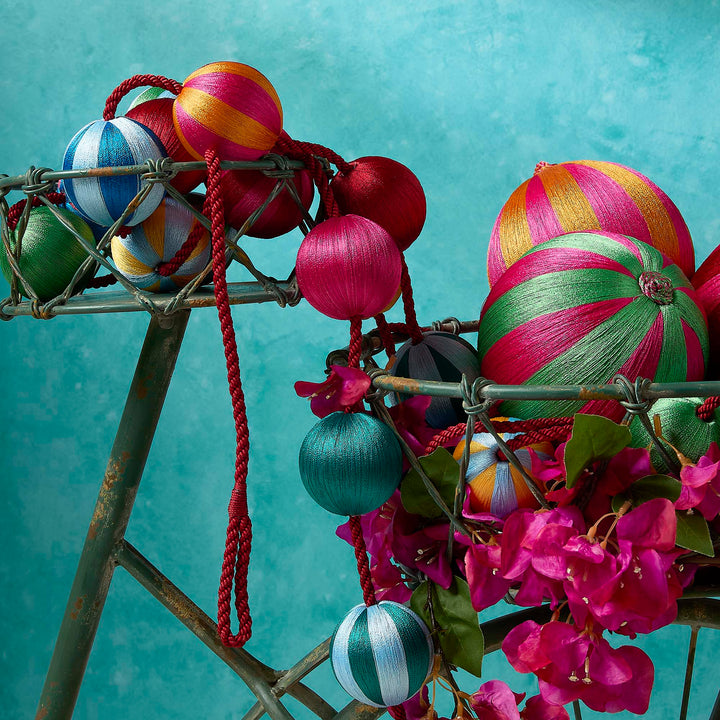 Silk Stripe Bauble Small Blue & Turquoise 8cm