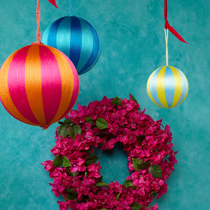 Silk Stripe Bauble Small Blue & Turquoise 8cm