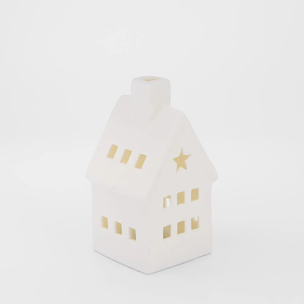 Light Up Porcelain House with Chimney White Extra Small 5.5x10cm
