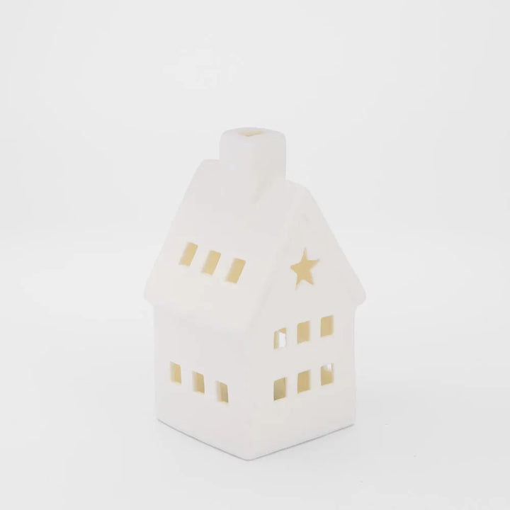 Light Up Porcelain House with Chimney White Extra Small 5.5x10cm