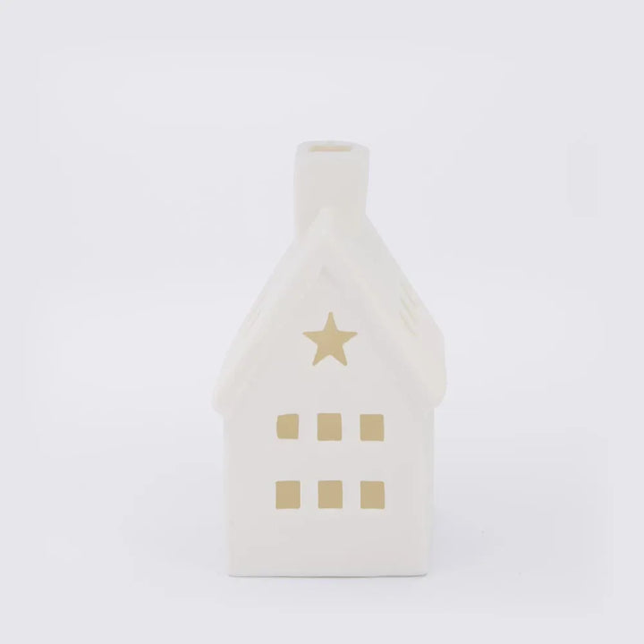 Light Up Porcelain House with Chimney White Extra Small 5.5x10cm