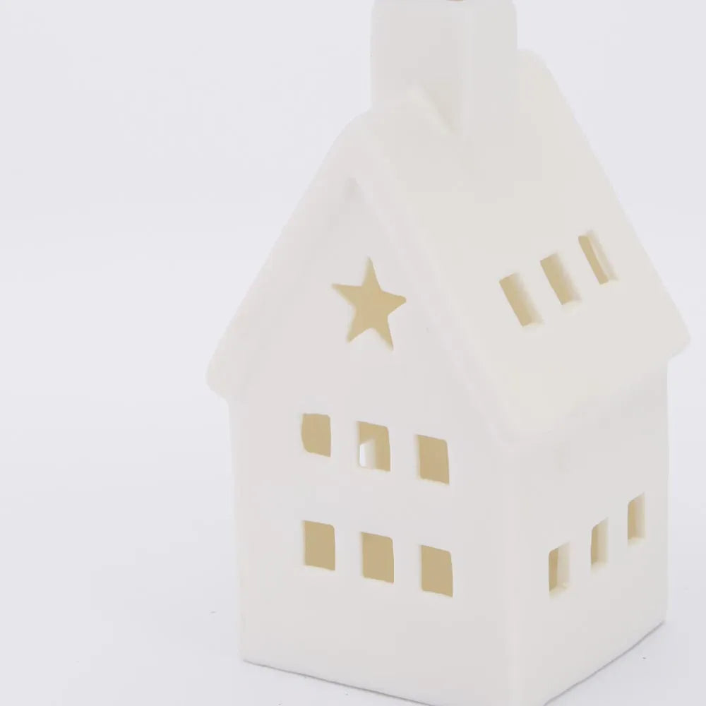 Light Up Porcelain House with Chimney White Extra Small 5.5x10cm