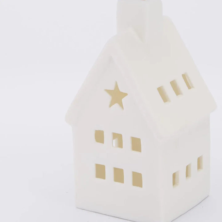 Light Up Porcelain House with Chimney White Extra Small 5.5x10cm