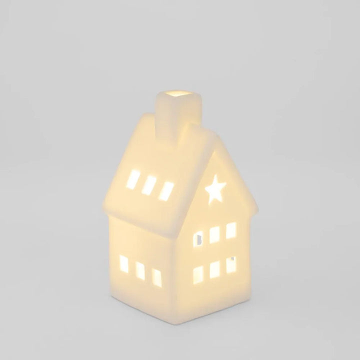 Light Up Porcelain House with Chimney White Extra Small 5.5x10cm