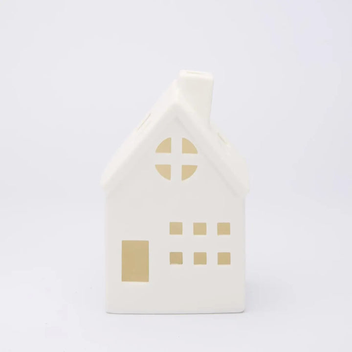 Light Up Porcelain House with Chimney White Small 6.5x13cm