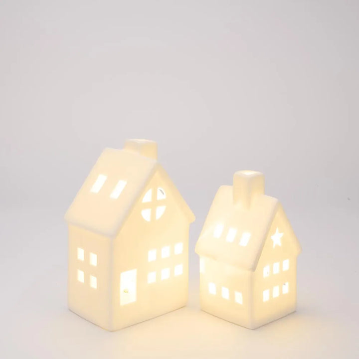 Light Up Porcelain House with Chimney White Small 6.5x13cm