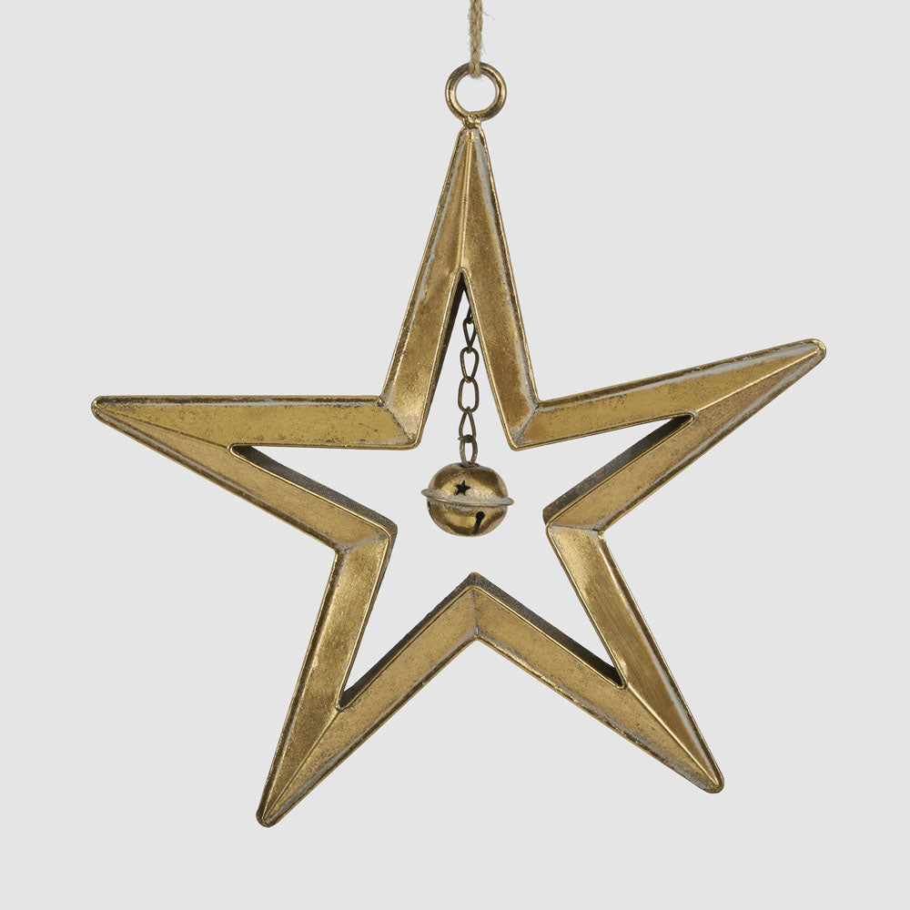 Large Golden Hanging Star with Bell 32.5x34cm