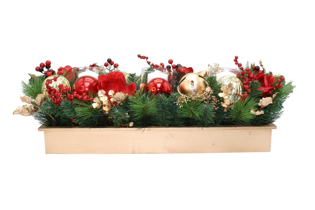 Candle Holder 20 Led 3 Light Magnolia Red 82cm