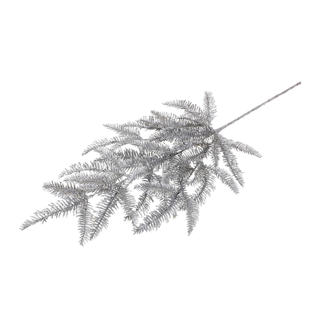 Plastic Glitter Hemlock Spray Silver