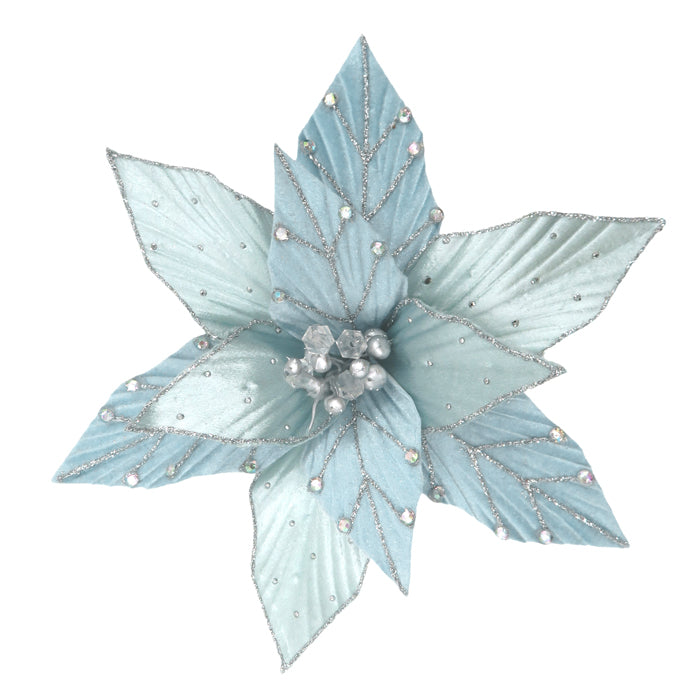 Clip On Poinsettia Sky W/Diamontes