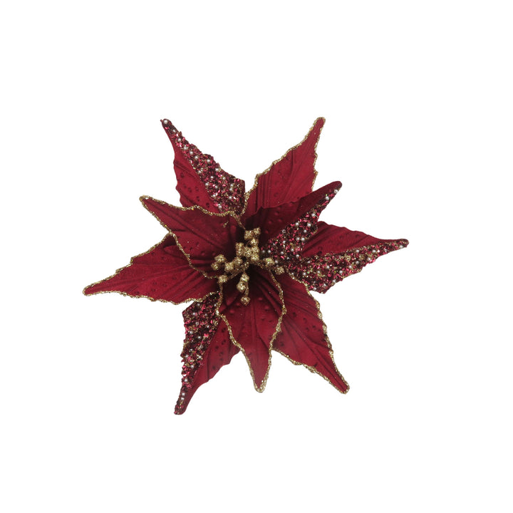 Clip On Poinsettia Dark Red Crusted 28cm