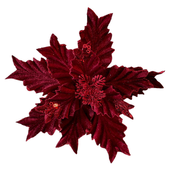 Clip On Poinsettia Burgundy Jagged Edge