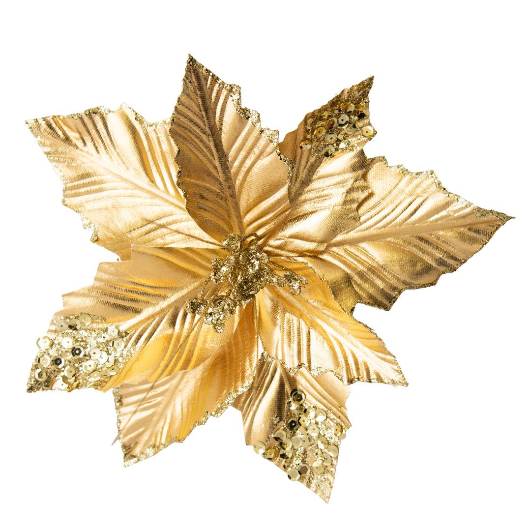 Clip On Poinsettia Gold Jagged Edge