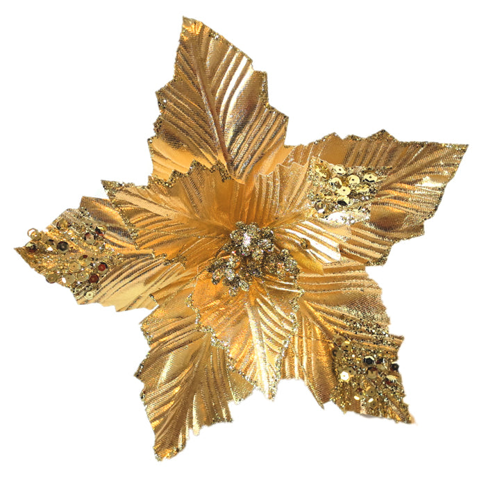 Clip On Poinsettia Gold Sequin Tip