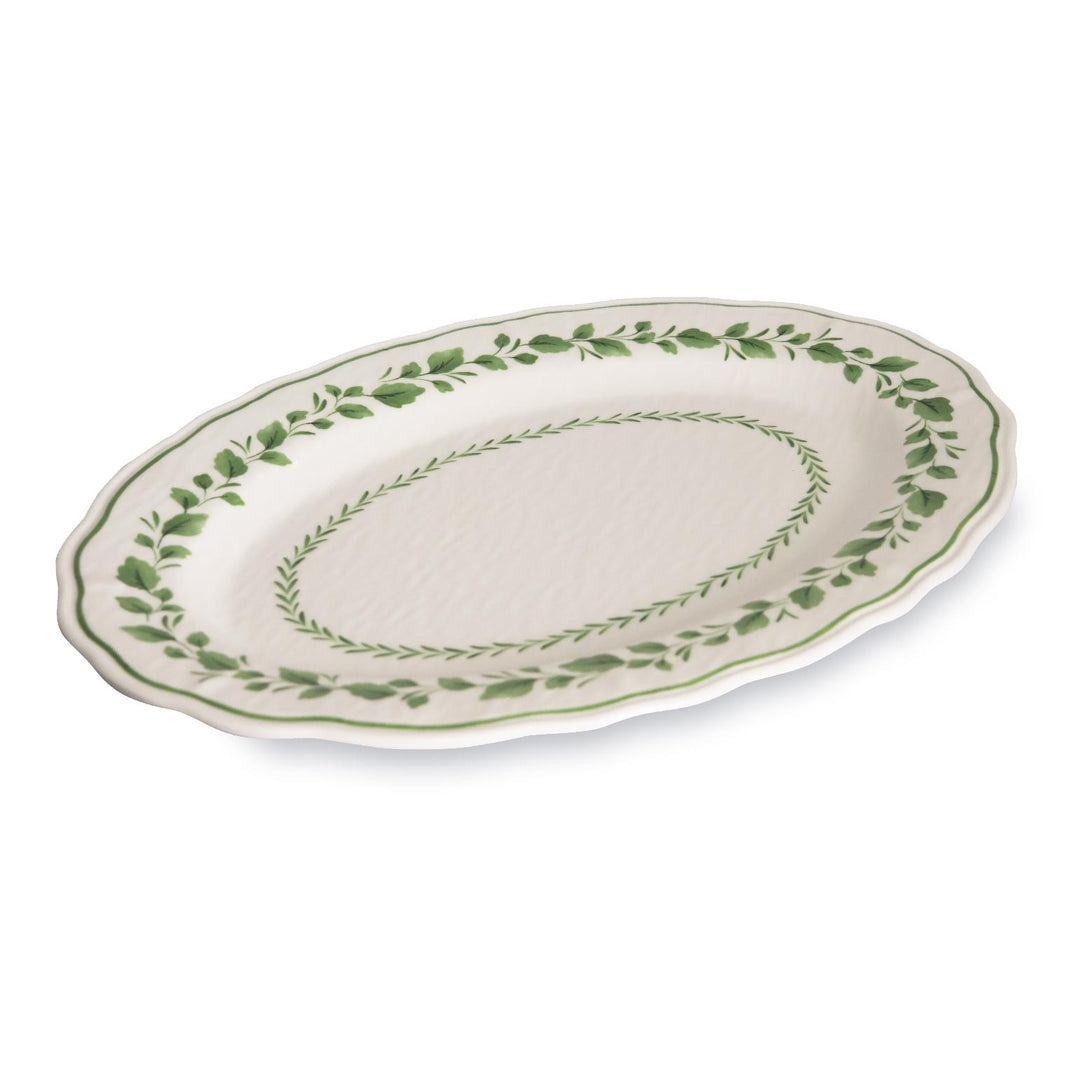 Cecile White/Green Melamine Oval Platter 45X33X2.5cm