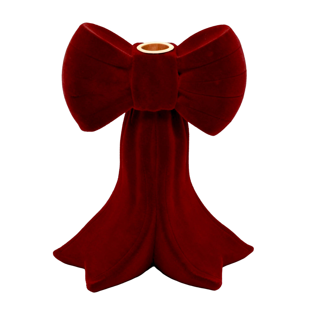 Resin Velvet Bow Candleholder Red Lge