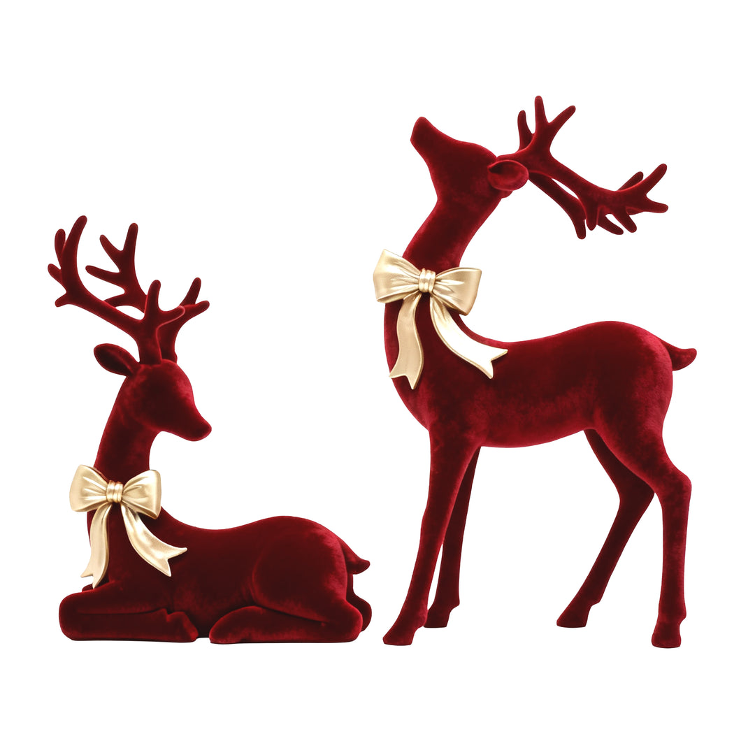Resin Velvet Deer W/Bow Red 2 Asst