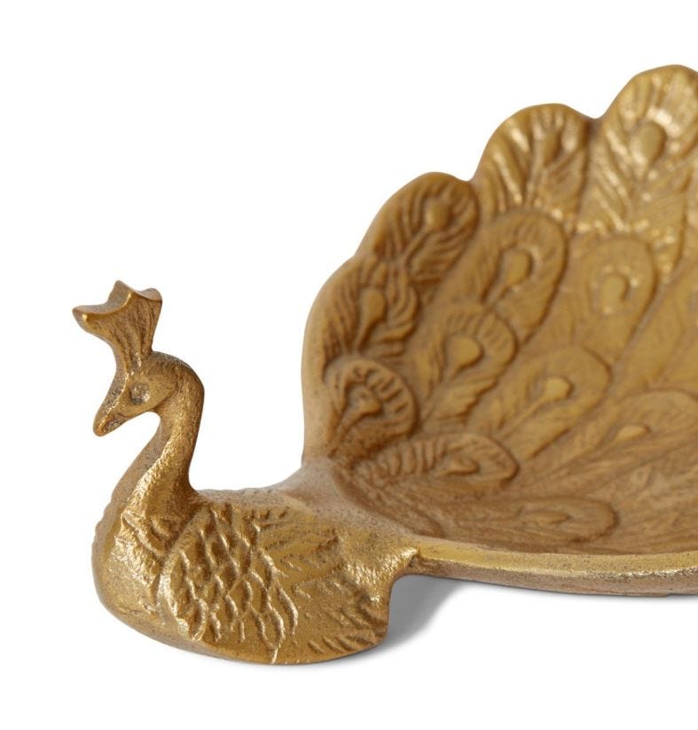 Peacock Trinket Dish 20x15x7cm AntiqueGold